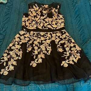 Black and Gold Embellished Tiered Formal Dress